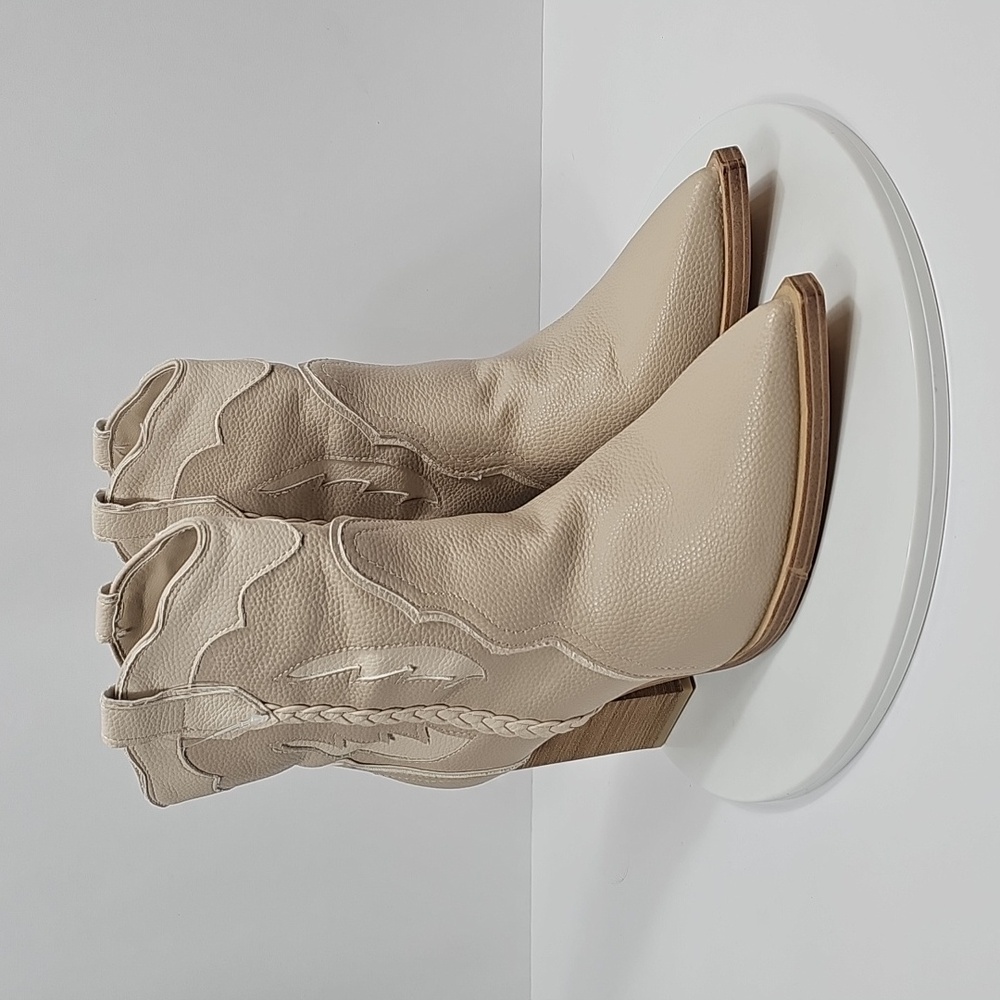 MIA Whitley Western Boots 10 Cream Bone Western Cowboy Ankle Pointed Block Heels - Picture 2 of 13